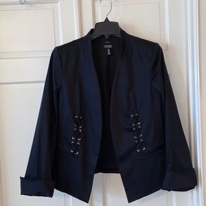 Jones New York Black Cotton Blazer with Gold Grommets
